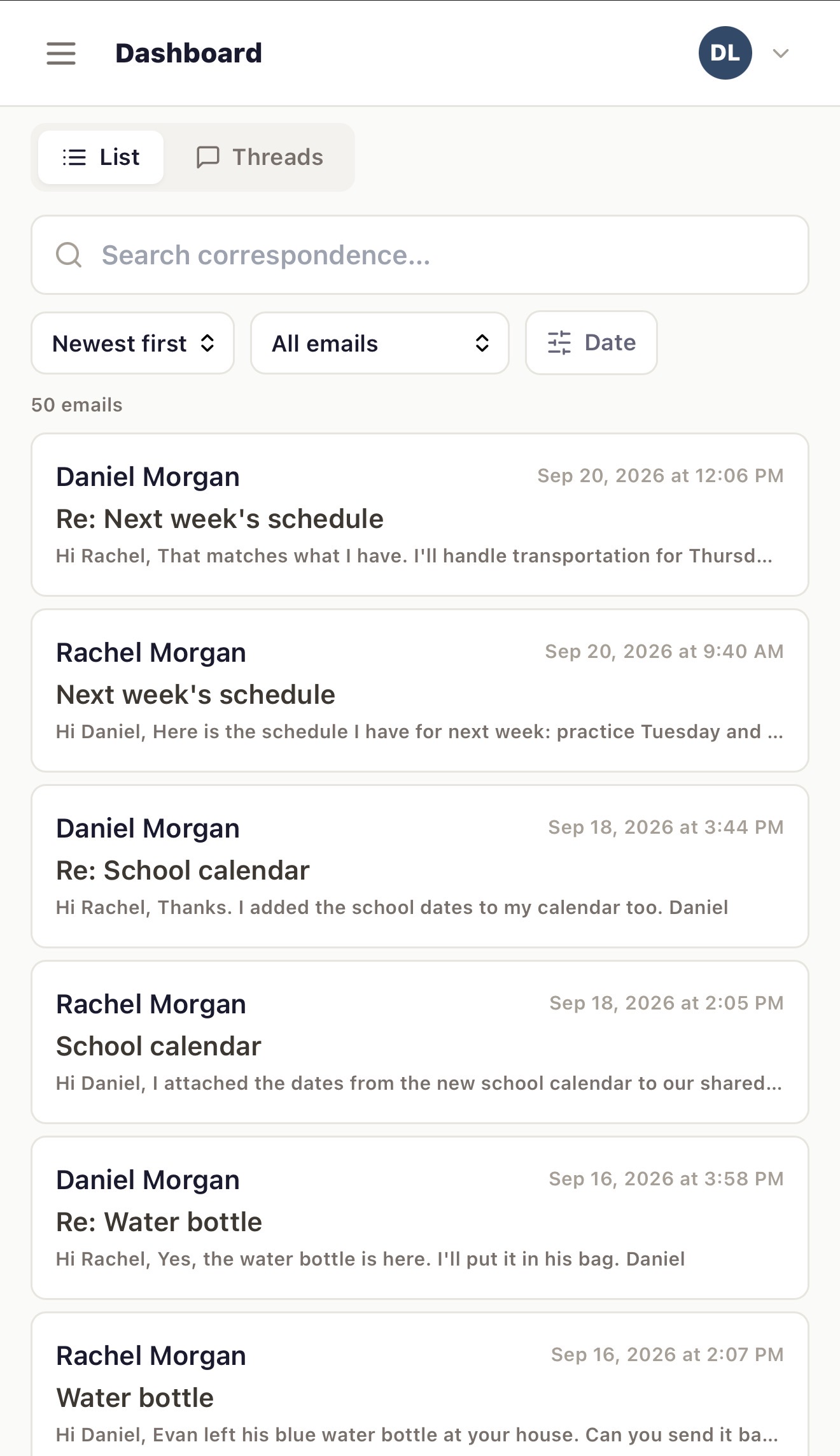 Imported email list