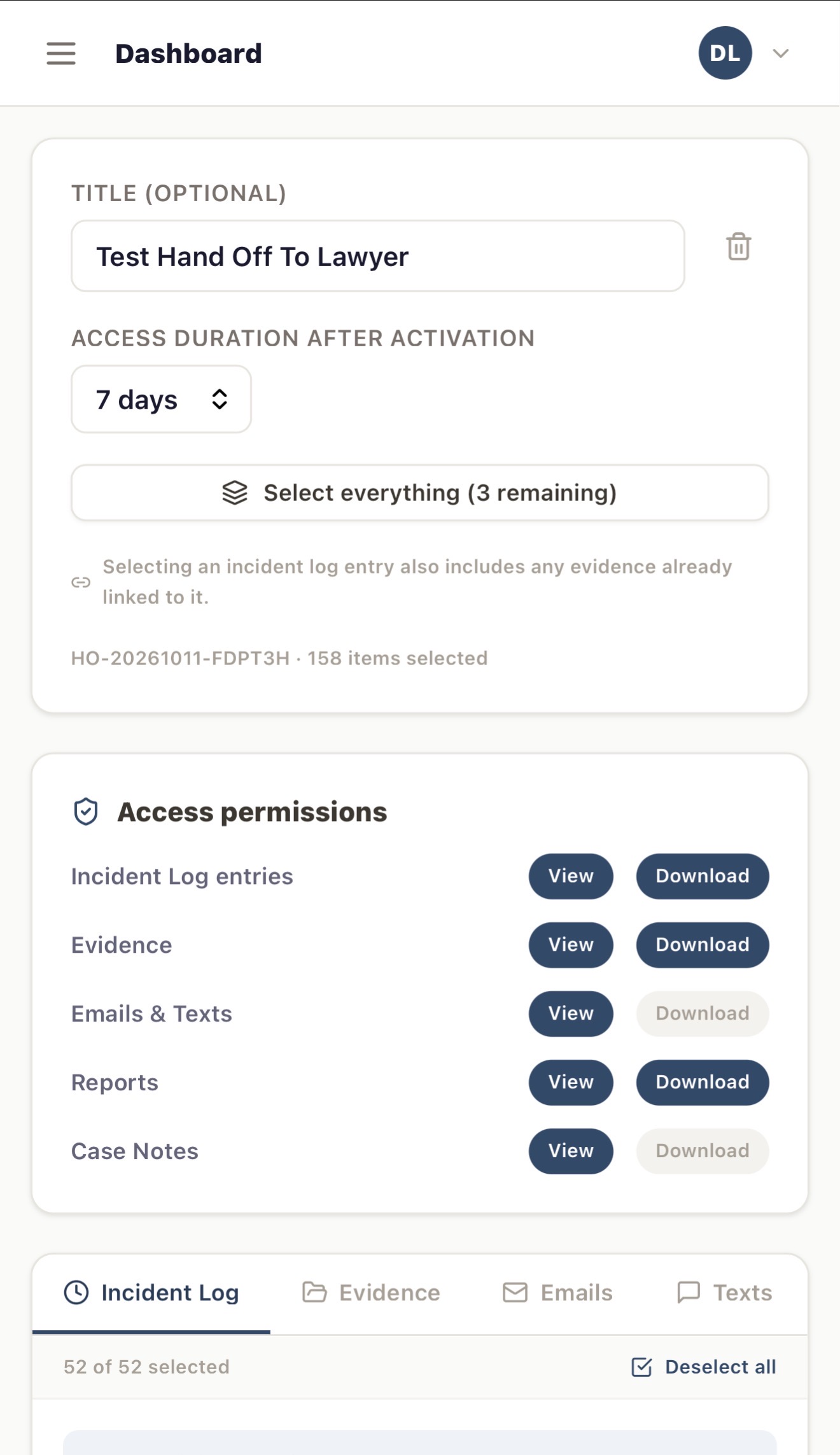 Setting handoff duration and permissions