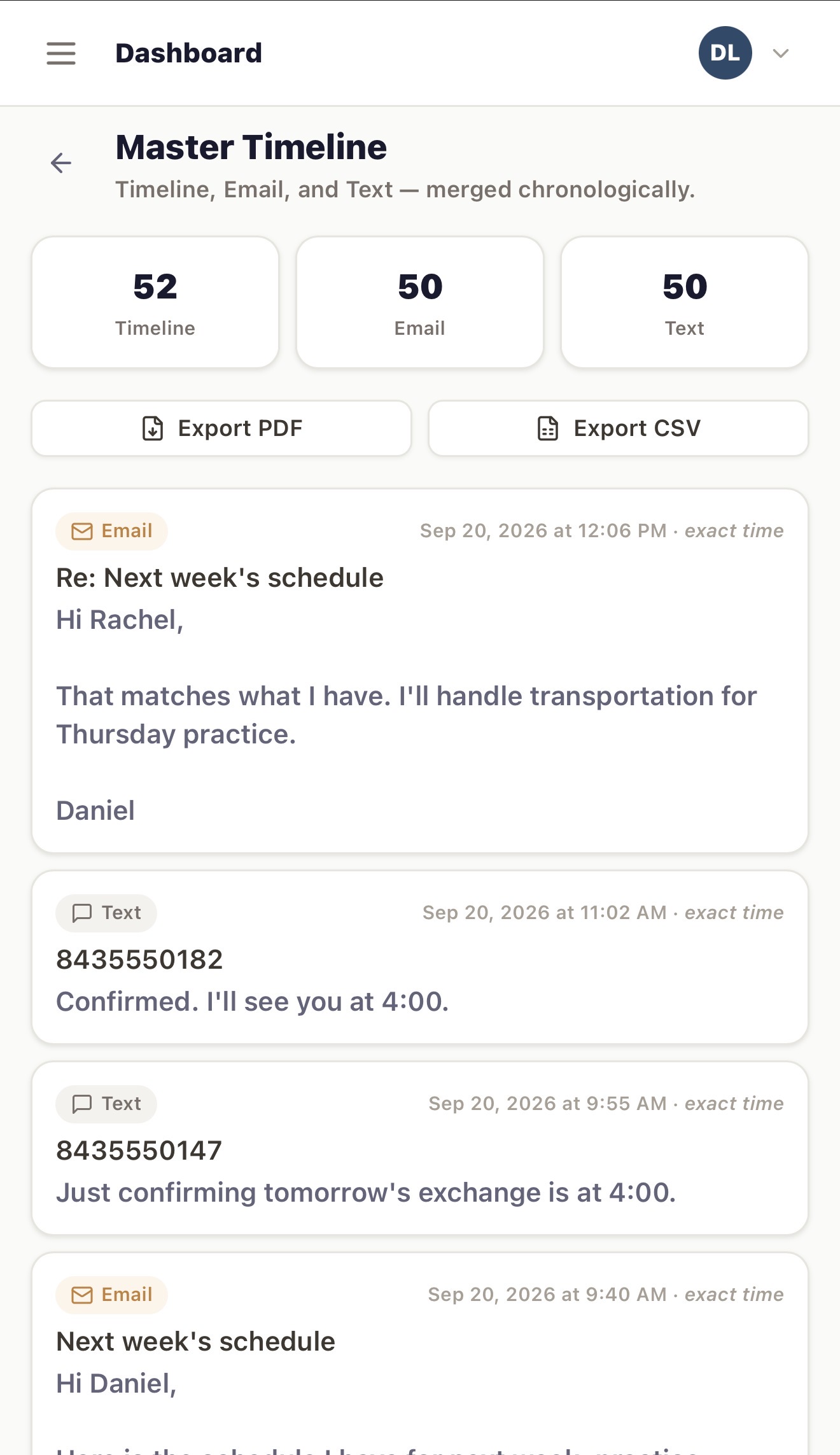 Master Timeline header with source counts and export options